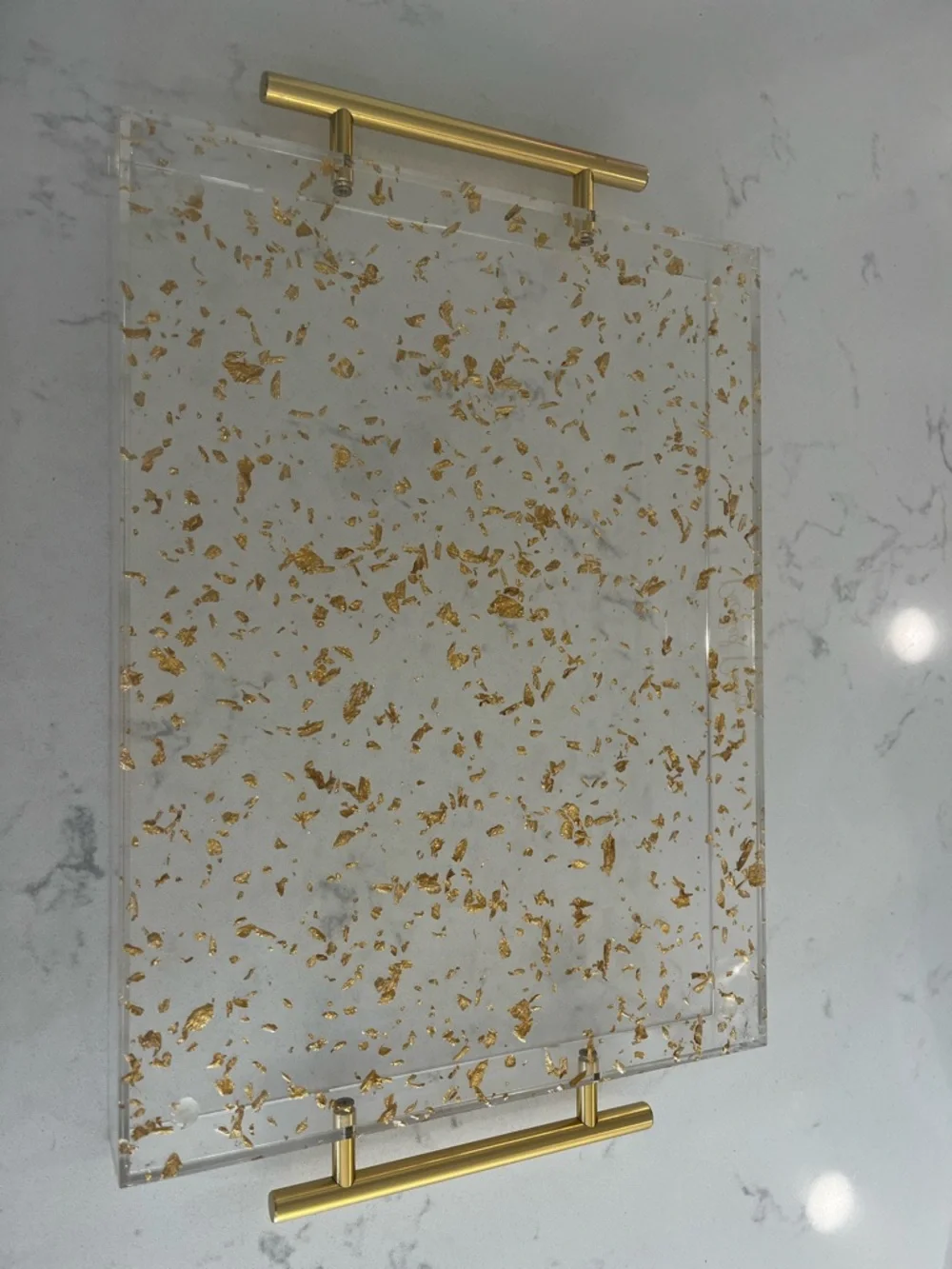 Packed Party Gold Flake Acrylic Vanity/Serving Tray with Gold Handles